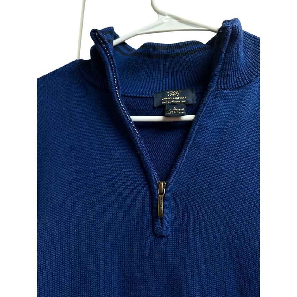 Brooks Brothers 346 Men's Quarter Zip Blue Sweater Supima Cotton Large - Picture 5 of 10